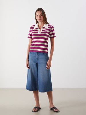Lc Waikiki Yeni Sezon Polo Yaka Çizgili Kadın Tişört