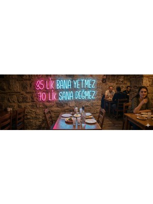Neonled 35'lik Bana Yetmez, 70'lik Sana Değmez Neon LED Yazı Dekoratif Aydınlatma (Meyhane Konsept) (90X33 Cm)