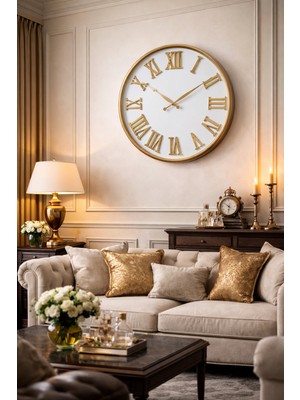 Glazze Gold Whıte Duvar Saati 51CM
