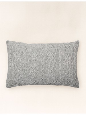 Barine Cable Yünlü Triko Örme Kırlent Kılıfı Açık Gri