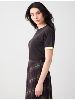 Jimmy Key Acı Kahve Bisiklet Yaka Kısa Kollu Triko Bluz