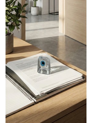 Alzfide Global El Yapımı Şeffaf Cam Nazar Boncuğu Kağıt Ağırlığı, Masa Dekoru, Ofis ve Ev Için Şık Hediyelik Obje