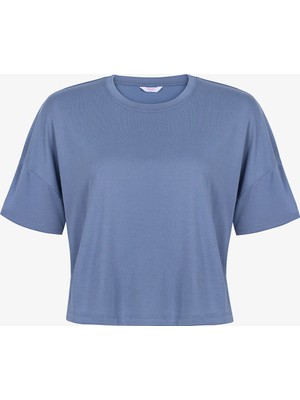 Penti Koyu Mavi Modal Crop Yırtmaçlı Tişört