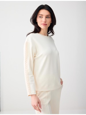 Jimmy Key Ekru Rahat Kesim Bisiklet Yaka Örme Modal Sweatshirt