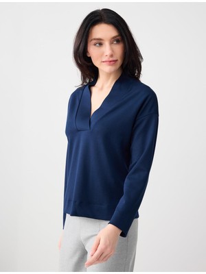 Jimmy Key Lacivert Rahat Kesim V Yaka Modal Örme Sweatshirt