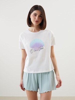 Lc Waikiki Yeni Sezon Bisiklet Yaka Baskılı Kadın Pijama Üstü