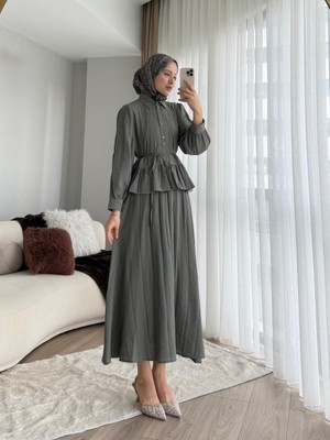 RFK Butik Kadın Melinda Begonya Kumaş Etekli Ikili Takım - Haki