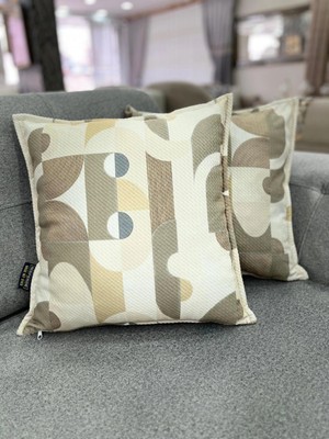 Nivemes Home Nıvemeshome Geometrik  Açık Kahve Desenli 45X45 Dolgulu Kırlent Kılıfı