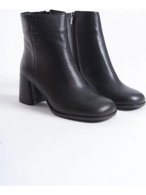 Manzo Estrella Hakiki Deri Fermuarlı Topuklu Köşeli Burun Bot