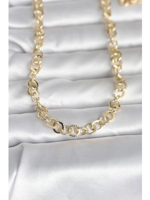 Senson cm 14K Gold Renk Kalın Halka Zincirli 60 cm Kadın Kolye - Lisinya