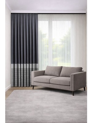 Perde Merkezi Kazayağı Gri Antrasit Pano Fon Perde Salon ve Misafir Odalarına Uygun 1/3 Sık Pileli Tek Kanat Lüks Modern Fon Perde