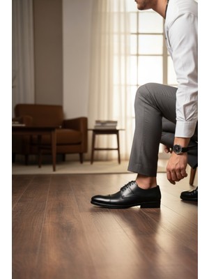 Enoch Erkek Siyah Bağcıklı Büyük Numara Klasik Ayakkabı (45-50)