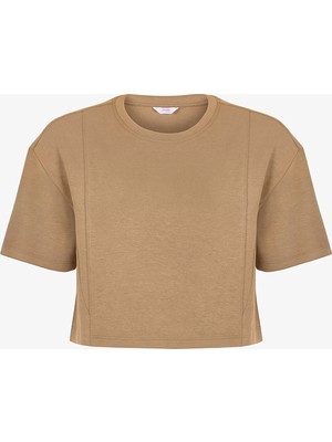 Penti Bej İpeksi Dokunuş Silky Touch Dikiş Detaylı Bisiklet Yaka Tişört