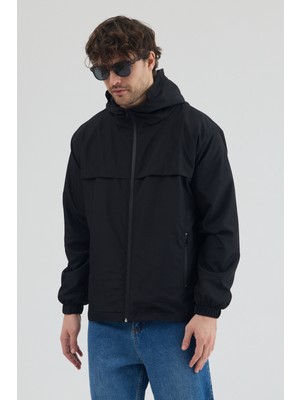 Tonny Black Erkek Siyah Rüzgar ve Su Geçirmez Rahat Kalıp Yağmurluk