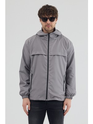 Tonny Black Erkek Gri Rüzgar ve Su Geçirmez Rahat Kalıp Yağmurluk