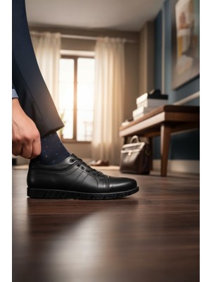 Enoch Erkek Siyah Bağcıklı Büyük Numara Günlük Ayakkabı (45-50)
