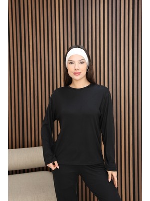 Arvin Pijama Kadın Yumuşak Dokulu Dökümlü Kışlık Rahat Kalıp Uzun Kollu Pijama Takımı