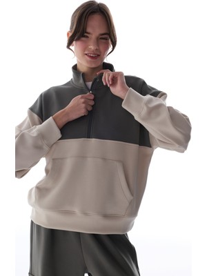 Penti Haki İpeksi Dokunuş Silky Feel Fermuar Yaka Kanguru Cepli Uzun Kollu Sweatshirt