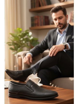 Enoch Erkek Siyah Örme Deri Bağcıksız Büyük Numara Spor Ayakkabı (45-50)