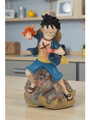 Elifeshop One Piece Luffy Anime Figür Heykel 23 cm Dekoratif Biblo Ev Ofis Genç Odası Hediyesi