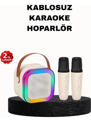 Argesco Mühendislik Karaoke Hoparlör Taşınabilir Çift Mikrofonlu ve LED Işıklı Bluetooth 5.0