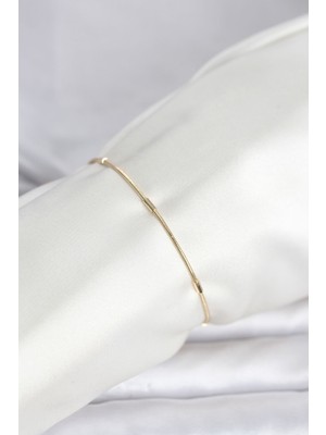 Senson cm 14K Gold Renk Barlı Yılan Zincir Model Kadın Bileklik - Lisinya