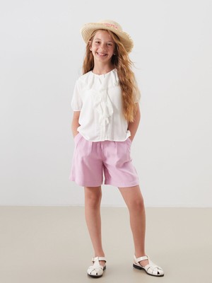 Lc Waikiki Yeni Sezon Beli Lastikli Pileli Kız Çocuk Şort