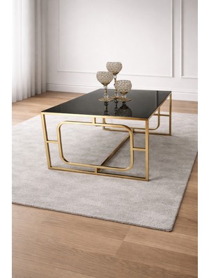 Çelsan Kare Hedef Gold Metal Ayaklı Siyah Cam Orta Sehpa – Yerli Üretim