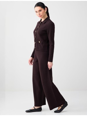 Jimmy Key Acı Kahve Rahat Kesim Normal Bel Bol Paça Triko Pantolon