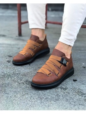 Hkursat HK033  Taba Siyah Erkek Yüksek Taban  Ayakkabı