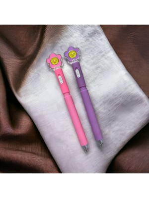 Güzelyüz Avm Papatya Başlıklı Renkli Işıklı Versatil Uçlu Kalem 2 Adet Rengarenk Kalem 0,7 Uçlu Kurşun Kalem