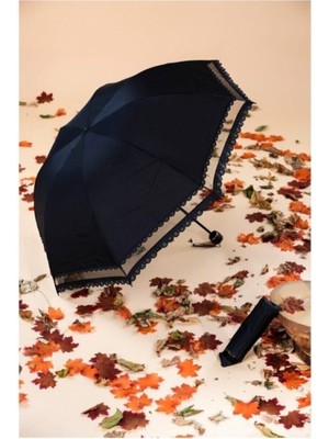 Normadia Siyah Kadın Şemsiye, Rüzgara Dayanıklı Fiber Gövde, Pongee Kumaş