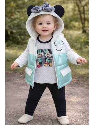 Kız Bebek 3’lü Kışlık Takım (Yelek + Kapüşonlu Üst + Tayt)