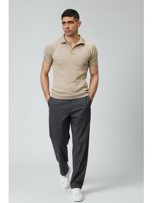 STG Erkek Slim Fit Polo Yaka Fitilli Triko Tişört Yazlık Modern Şık Günlük Kombin