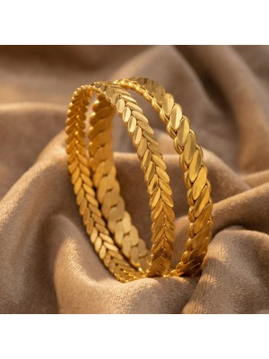 ferizz altın kaplama  üçlü burma ve başak burma bilezik kombin bnd-141