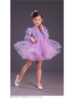 Rapapa Kız Çocuk Pullu Özel Gün Elbise Abiye 1660-61 Mor