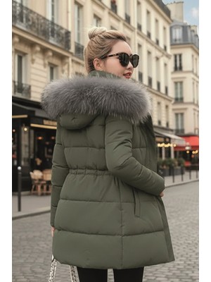 Barbora Geacă De Damă De Iarnă, Lungime Medie, Cu Glugă