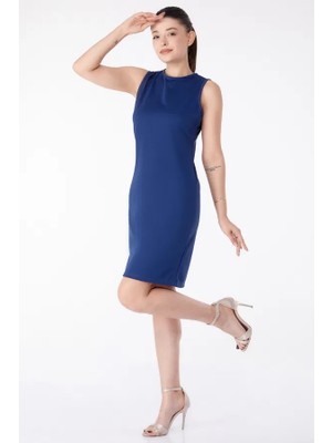 Zengezur Mall Storozde Bisiklet Yaka Kadın Mini Elbise Lacivert (Beden: L)