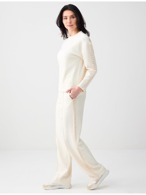 Jimmy Key Ekru Normal Bel Normal Paça Uzun Örme Jogger Pantolon