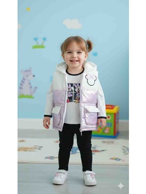 Kız Bebek 3’lü Kışlık Takım (Yelek + Kapüşonlu Üst + Tayt)