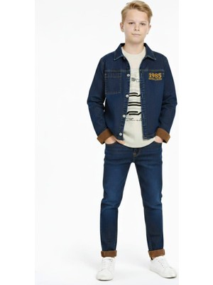Rapapa Erkek Çocuk 3 Parça Kot Ceketli Baskılı Tişört ve Jean Pantolon TAKIMI-7201M