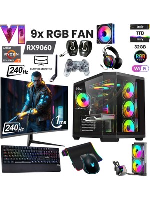 İzoly Baron-Y Ryzen 7 5700X 32GB 1tb M.2 Nvme Rx 9060XT 16GB 240MM Sıvı Soğutma 27" 240HZ Oyuncu Masaüstü Bilgisayarı
