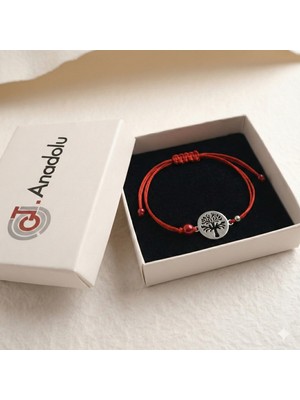 GTD Hayat Ağacı (Gümüş)Figürlü Kırmızı Ip Şans Bilekliği-Sevgililer Günü Özel - Sevgiliye Anlamlı Hediye