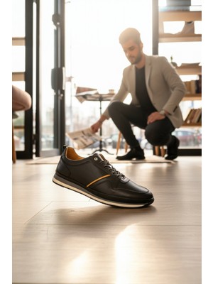 Enoch Erkek Siyah Hakiki Deri Bağcıklı Büyük Numara Günlük Ayakkabı (45-50)