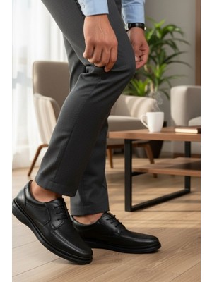 Enoch Erkek Siyah Bağcıklı Ortopedik Büyük Numara Günlük Ayakkabı (45-50)