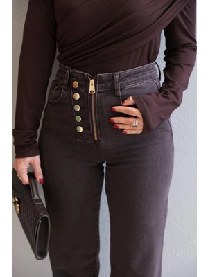 Purple By Banu Gold Düğme Detay Lycralı Straight Jean