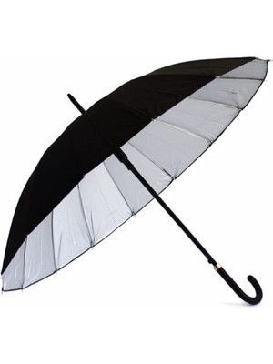 Normadia Fiber Telli Siyah ve Gümüş Renk Baston Şemsiye 80 cm Unisex