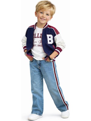 Rapapa Erkek Çocuk 3 Parça  Kolej Ceketli Şeritli Kot Pantolon Takım – Günlük & Spor Kombin 25174L