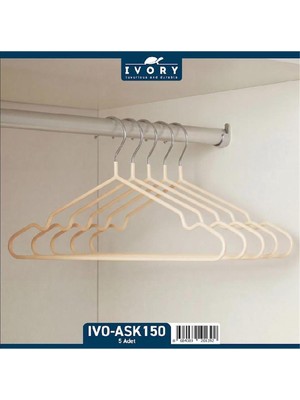 Ivory 5’li Metal Silikon Kaplamalı Elbise Askısı – Kaydırmaz Dayanıklı Askı Seti