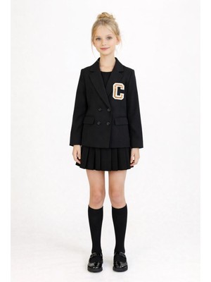 Rapapa Kız Çocuk Siyah Ceketli Piliseli Şort Etek Takımı – 0680